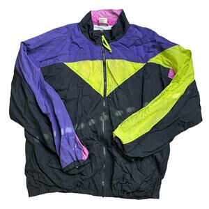 CHEETAH VINTAGE MERVYN’S WINDBREAKER JACKET NEON y2k 90s 80s M MEDIUM ZIP